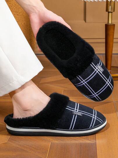 Pmoiste Dép đi trong nhà mùa đông dành cho nam, họa tiết kẻ caro, làm từ mút hoạt tính, mềm mại, chống trơn trượt, thời trang, thoải mái và ấm áp, phù hợp cho cả ở nhà và đi chơi.