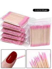 About 100pieces Of Pink Nail Polish Wipe Sticks, Nail Polish Cleaning Sticks, Double-Pointed Eyebrow Tattoo Makeup Tools Wipe Wooden Sticks, 1/2/3/4/5/10/20pack Packaging, Nail Art Supplies, Nail Art Tools, Very Suitable For Nail Art Supplies, Nail Art Tools, Manicure, Back To School Manicure And Press-On Manicure