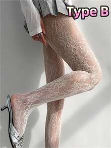 1/2 Pairs Of Women's Multicolor Fishnet Floral Lace Pattern Tights - Elastic Waistband, Sheer Mesh Fabric, Stretchy Comfort, Blending Sexy Gothic And Elegant Styles (A/B/C Options), Perfect Gift For Besties, Ideal For Everyday Wear. Women's Halloween Costume, Perfect For Christmas And Halloween Celebrations, The Ideal Gift For Friends For Halloween/Christmas