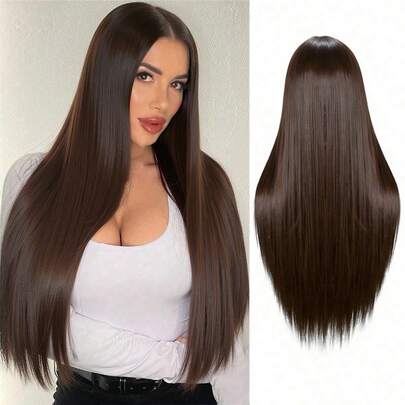 Long Straight Black Wigs For Women, Synthetic Black Straight Wig, Black Long Hair Wigs 76.2 Cm (Black)
