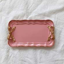 1 pieza Elegante bandeja decorativa de resina vintage hecha a mano en color rosa con lazo - Caja de almacenamiento de joyas de lujo, decoración del hogar de moda, bandeja de resina estilo vintage, organizador de joyas, caja de almacenamiento de cosméticos, bandeja de resina con mariposa vintage, prop de fotografía, decoración de habitación, decoración de boda, bandeja para toallas y almacenamiento, bandeja para anillos, collares, pulseras y aretes