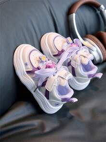 1 Pair Purple Kids' Sports Shoes, Soft Non-Slip Sole, Fashionable , Versatile For All Seasons Outdoor Wear - Purple - View 3