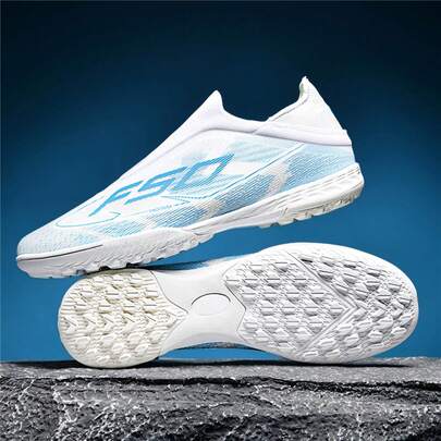 Fotbollsskor med snörning och sömlös yttersula i gummi | Slip-on fotbollsskor för konstgräs för män och barn | Fotbolls-/träningsskor för flera terränger för inomhus- och utomhusträning