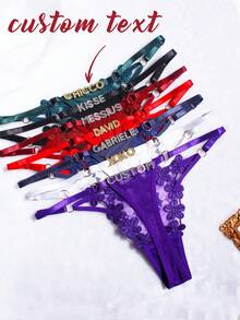 Customized Name Crystal Letter Thong, Sexy Women Lace Bikini Briefs, T-Back Triangle Panties, Personalized Gift For Girlfriend/Wife, Ideal For Birthday, Anniversary, Valentine's Day, Christmas, Halloween, Thanksgiving - Multicolor - View 1