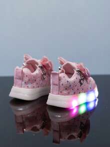 Girls' Princess 7-Color LED Light Shoes, Comfortable Soft Bottom Bow Casual Shoes - Pink - View 4