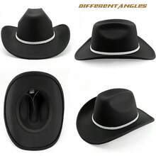 Classic Western Felt Cowboy Hat With Wide Brim For Outdoor Use - 1 Paket Gaya 7: Hitam Berkilau - View 7