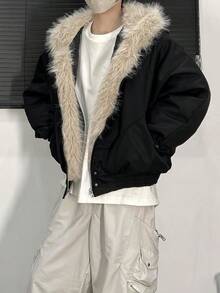 Design Sense! Super Warm! Cotton Collar And Cotton Jacket For Men, Thickened And Warm 2025 New Style Hooded Wide Loose Fur Jacket For Menv - màu đen - Xem 1