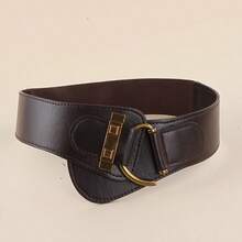 Vintage Style Faux Leather Belt, Rivet Buckle Design, Elastic Wide Waistband, Suitable For Dresses, Jackets And Suits, Lightweight And Comfortable, Non-Textile Material, Suitable For Mature Occasions, One Size Fits All - Wide C Buckle - View 4