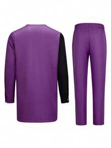 Men's Casual Long-Sleeved Two-Piece Suit, Mid-Length Top And Trousers - Màu tím - Xem 4