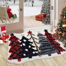 1 Pc Christmas Themed Christmas Tree Shaped Bathroom Mat, Imitation Cashmere Material, Super Absorbent, With Silicone Non-Slip Backing - Machine Washable, Suitable For Home Decoration Bathroom, Sink, Laundry Room, Living Room, Bedroom Decorative Mat, Christmas Decorative Carpet, Christmas Gift Kitchen Rug