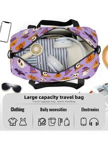 Halloween Themed Travel Bag, Pumpkin Shape Yoga Mat Carrier Shoulder Bag, Large Capacity Polyester Durable Foldable Travel Bag, Unisex - Duffel Bag - View 6