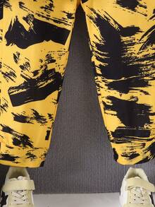 2pcs/Set Boys Graffiti Ink Print Long Sleeve Hoodie Sweatshirt + Straight Leg Pants, Autumn/Winter