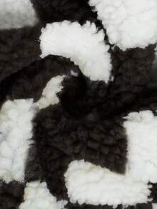 Ins Style Checkerboard Fleece Vest For Women, Cropped Sleeveless Jacket, Retro Square Grid Pattern Loose Waistcoat, Autumn/Winter Black - Black - View 8