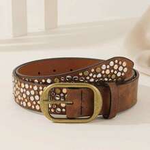 1 Stück Damen Punk Stil Bling Strass Nieten asymmetrische Schnalle Metall PU Gürtel, geeignet für Party, Reise, modischen Sommer, Schule Herbst, Herbst, Halloween