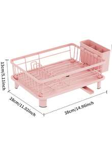 1pc Pink Dish Drying Rack For Kitchen Counter,Rustproof Countertop Dish Drainer With Utensil Holder For Sink,Kitchen Organizer For Dishes, Spoons And Forks