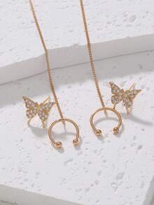 1 Pair Fashionable Elegant Butterfly Long Tassel Ear Cuff Earrings, Suitable For Women's Daily And Party Wear