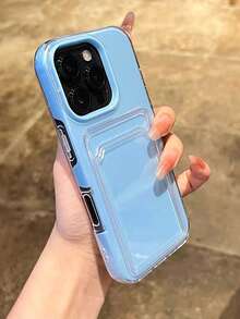 2-In-1 Candy Color Card Slot Phone Case, Compatible With IPhone Air/17/17 Pro/17 Pro Max/16/15/14/13/12/11 Pro Max/16 Plus, Minimalist Shock-Proof Transparent Soft Shell - Sky Blue - View 4