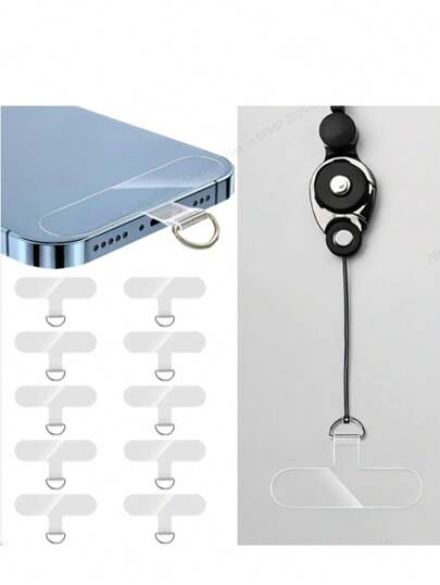 10 Pack Clear TPU Phone Lanyard Patches - Universal Adhesive Phone Holder With Removable Anti-Lost Strap Connector Kit