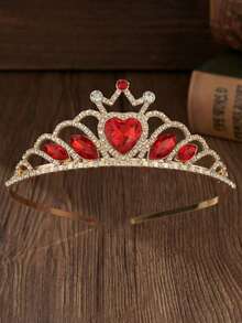 1pc Heart Shaped Rhinestone Crown, Luxury Crystal Bridal Crown, Valentine's Day Heart Red Crown, Decor - Multicolor - View 8