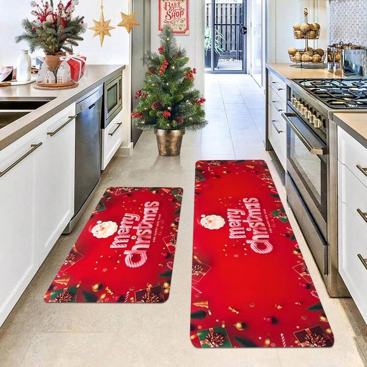 1/2/3 Pcs Thickened 0.47 Inch/1.2 Cm Christmas Kitchen Mat Set - Christmas Decor, Non-Slip Memory Foam Bottom, Suitable For Kitchen, Home Office, Laundry Room, Bathroom Decoration - Multicolor - View 4