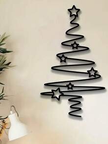 1Pc Metal Christmas Tree Wall Art - Non-Electric Holiday Decor For Indoor & Outdoor, Elegant Black Metal Tree With Star Ornaments, Perfect For Living Room, Courtyard, Or Garden, Christmas Wall Decor,Home Decor Room Decor,Christmas Decorations,Bedroom Decor,Christmas Gifts