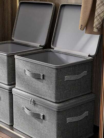 1pc Large Capacity Classic Polyester Storage Box With Password Lock, Soft Cover, Rectangular, Multi-Purpose, Can Store Clothes And Important Documents, Can Be Washed, Stored Under The Bed, Not Waterproof