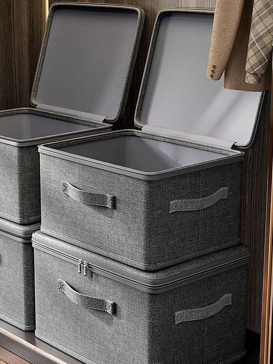 1pc Large Capacity Classic Polyester Storage Box, Soft Cover, Rectangular, Multi-Purpose, Can Store Clothes And Important Documents, Washable, Can Be Placed Under Bed, Not Waterproof - Multicolor - View 1