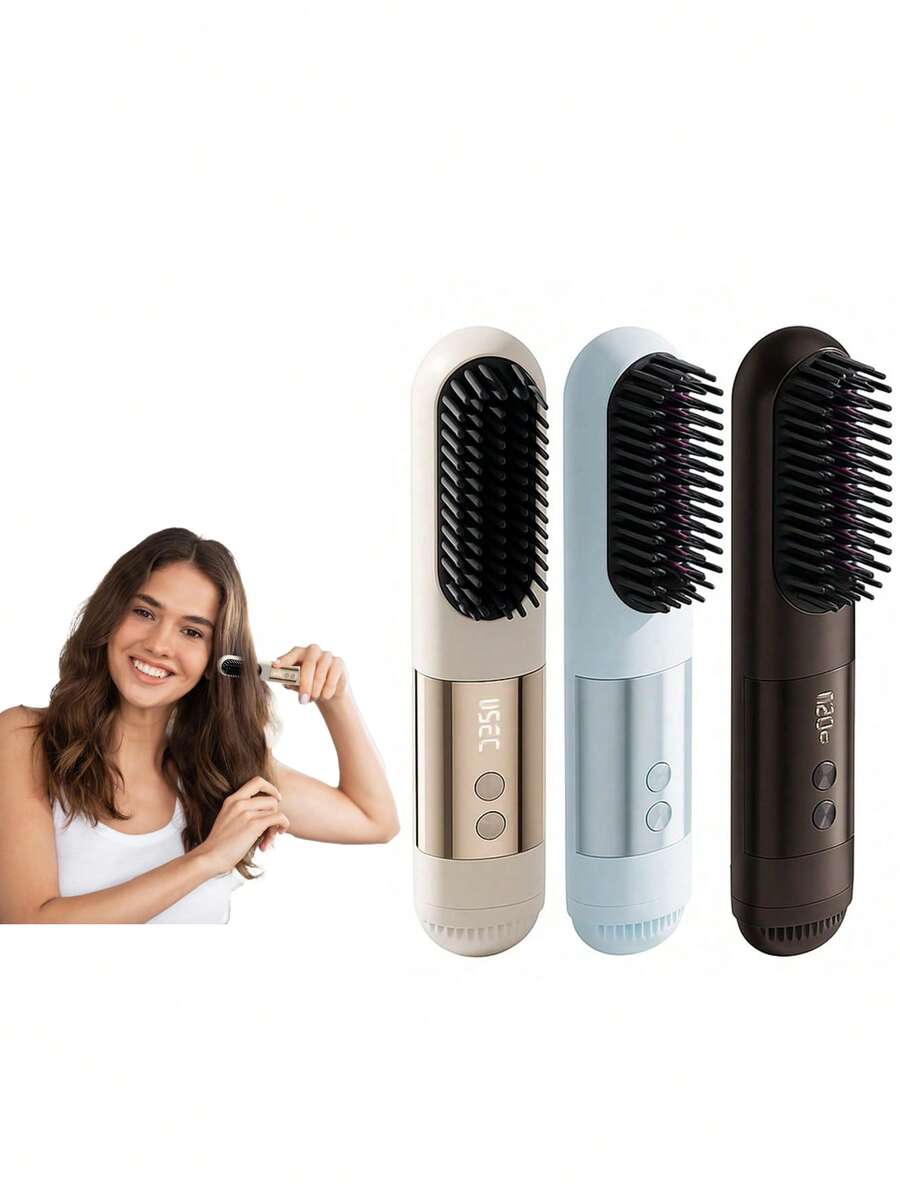 Cordless Hair Straightener Brush, Portable Mini Hair Straightening Brush For Travel, Rechargeable , Lightweight Anti-Scald Heated Styling Tools & Appliances Battery Capacity 2600mAh