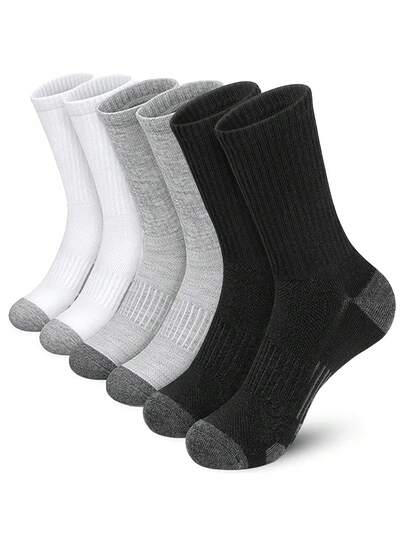 5/10 Pairs Men's Crew Sports Socks Cushion Running Compression Athletic Socks Sweat-Absorbing Breathable Performance Warm Socks For Men & Women