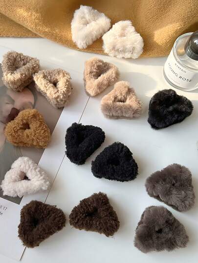 2pcs Exquisite Small Plush Cat Ear Hair Clips For Women, Side Clips For Bangs And Loose Hair, Cute Princess-Style Hair Claw, Triangular Hairpins For The Back Of The Head, Half-Up Hairstyles, Elegant Bun Accessories, Small-Sized Hair Decorations For Ladies. Winter Hair Clutch Elegant Claw Clips