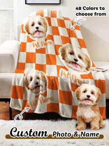 46 Color Options! Customized Pet Photo & Name Soft Blanket, Cozy & Skin-Friendly, Cat/Dog Memorial / Sofa Cover / Nap Blanket,Pet Supplies,2025 Halloween Accessories,Personalized With Pet's Name - Multicolor - View 24