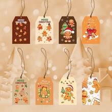 8 etiquetas navideñas, 8 estilos de etiquetas de papel kraft navideñas con cuerda, adecuadas para el embalaje navideño, el embalaje de regalos navideños, el tema navideño del hombre de jengibre en el estilo de Ins, colgante de etiqueta de regalo, decoración de fiesta, suministros de colgante