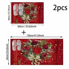 1pc Christmas Rose Pattern Bathroom Anti-Slip Mat, Made Of Artificial Cashmere With Plush Decoration, Is Suitable For Bathrooms, Doorways, Kitchens And Other Occasions. It Can Be Machine Washed, Is A Holiday Decoration And Can Be Given As A Gift