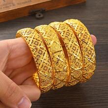 4 件套经典镂空手镯，优雅金色手镯，非洲新娘婚礼派对珠宝礼物 - 金黃色 - 查看 5