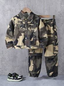 2 件套年轻男孩休闲运动套装 - 迷彩印花夹克和迷彩裤套装 - 彩色 - 查看 1