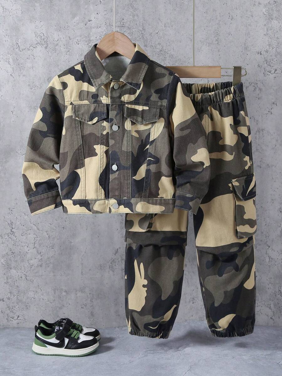 2 件套年轻男孩休闲运动套装 - 迷彩印花夹克和迷彩裤套装 - 彩色 - 查看 1
