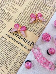 8-częściowe ozdoby do butów ogrodowych DIY, różowe klipsy do butów z motylami i różami, zdejmowana ozdoba do butów, pasująca do sandałów, butów z otworami, prezentów świątecznych