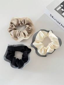 1 szt./2 szt./3 szt./4 szt. jedwabiste satynowe gumki do włosów w kolorze czarnym/brązowym/khaki, modne, uniwersalne, wysokiej jakości, eleganckie, proste i minimalistyczne, w jednolitym kolorze, odpowiednie na co dzień, dojazdy do pracy, wakacje, kucyk, kok, mycie twarzy, makijaż, pasujące do stroju gumki do włosów