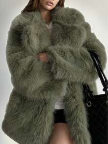 Long Sleeve Furry Green Faux Fur Coat For Women,Open Front Lapel Solid Color Fluffy Jacket,Loose Cropped Casual Fur Top,Elegant Chic Outwear,Fall Winter Clothes For Women Halloween Christmas For Going Out Outfits - Mint Green - View 1