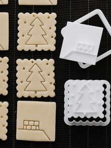 مجموعة من قطعتين من قوالب قطع بسكويت عيد الميلاد الرجعية، قالب بسكويت للأم والطفل، قالب بسكويت مربع، ديكور عيد الميلاد، قالب تزيين الكيك، أداة صنع الحلويات