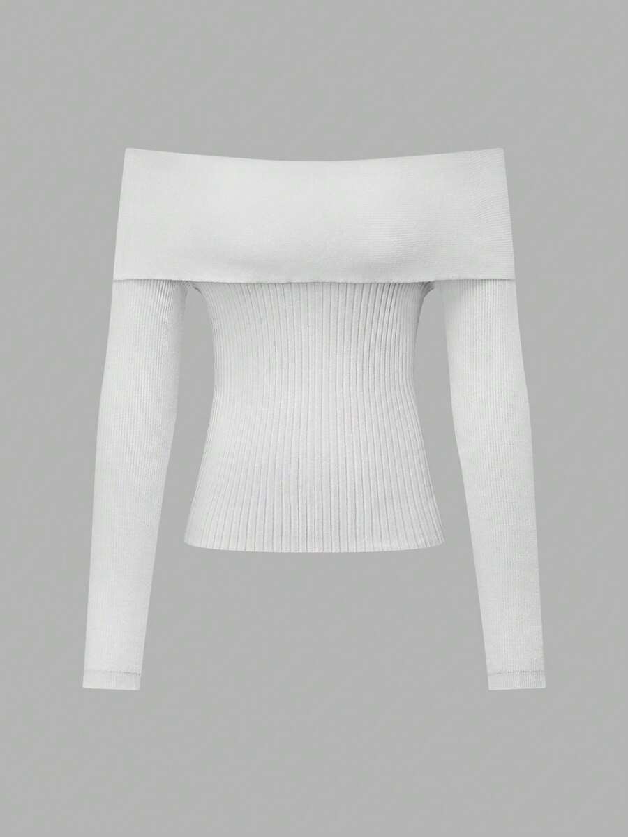 Elegante suéter de punto blanco con hombros descubiertos, jersey de cuello alto de manga larga para mujer, adecuado para vacaciones, bodas, oficina, uso diario, otoño/invierno