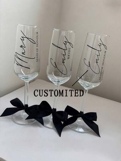 Copas de champán personalizadas, copas de champán personalizadas para la novia y las damas de honor - reutilizables, lavables a máquina, copas de champán personalizadas con lazo/copas de vino para novia y dama de honor/cristalería para fiestas de boda/copas de champán/copas de champán/damas de honor/novia/dama de honor/madre de la novia/despedida de soltera/fiesta de cumpleaños