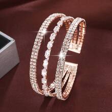 1pc Bracelet, Korean Style Minimalist And Fashionable Micro-Set Cubic Zirconia Three-Layer Wide Open Bracelet For Women, Ideal For Bridal Wedding, Parties And Events.