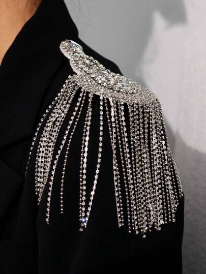 1 件时尚优雅百搭别致奢华流苏银色肩章配饰，适合男士日常穿着和商务