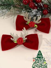 2pcs Christmas Deer Decor Hair Clips, Cute Children Hair Accessories Gift - Multicolor - View 1