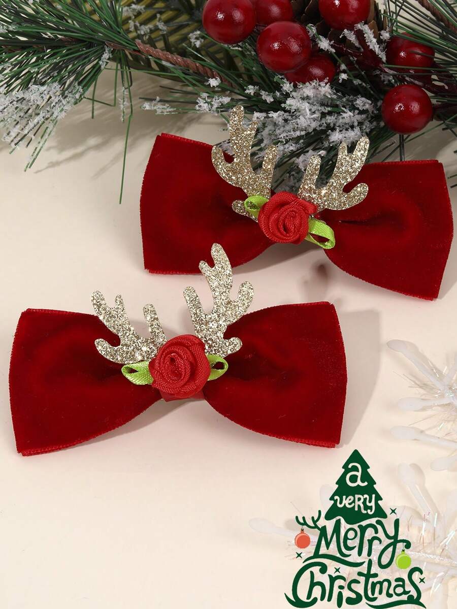 2pcs Christmas Deer Decor Hair Clips, Cute Children Hair Accessories Gift - Multicolor - View 1