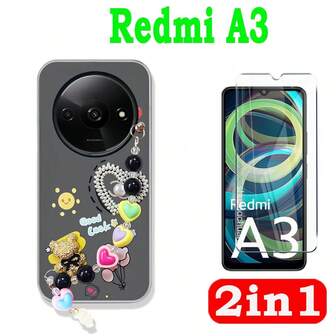 Película protectora de pantalla cerámica anti-espionaje suave para Redmi A3, Infinix Smart 8, Infinix Smart 10 / Redmi A5 Película protectora de pantalla cerámica anti-espionaje suave + Funda de teléfono con cadena de gelatina de doble capa elegante y de moda para series OPPO, series Vivo, series I Tel, series Realme, series Transsion, series Redmi, series Honor
