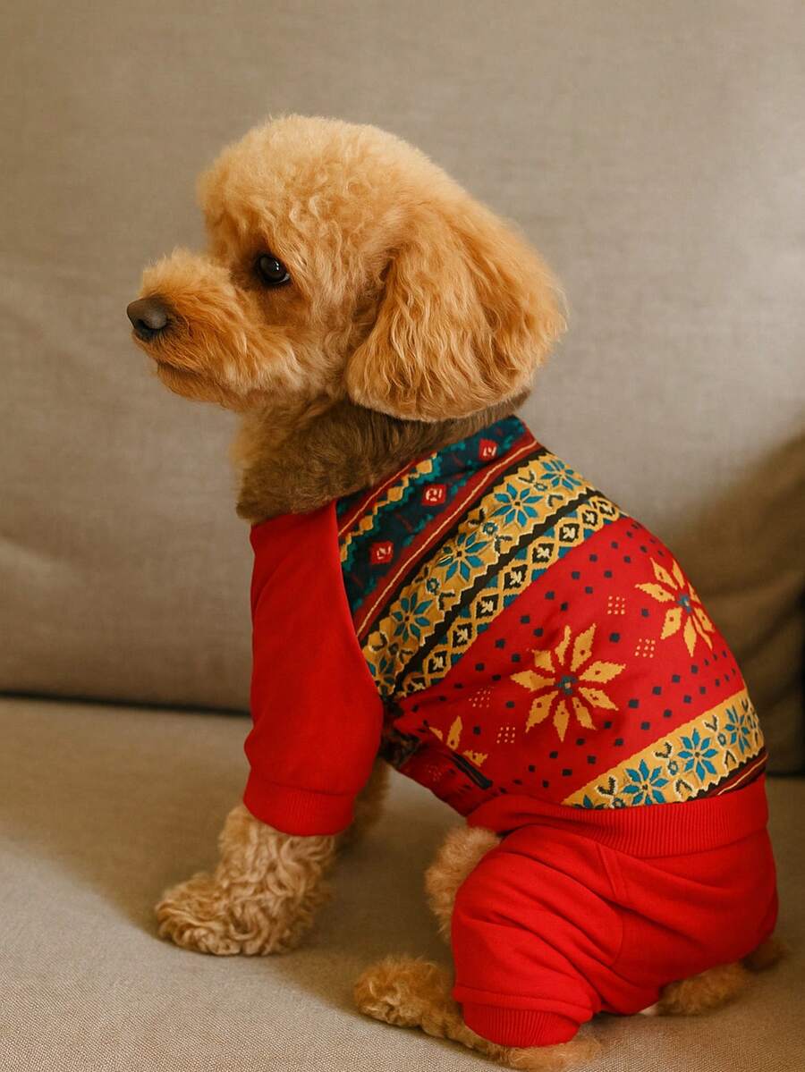 1 Piece Of New Autumn And Winter Dog Clothes, Warmer And Better Texture Than Teddy Bear Pet Snowflake Pattern Winter Clothes And Four-Leg Clothes, Christmas Theme