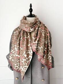 1pc Autumn And Winter New Style Imitation Cashmere Short-Staple Colored Leopard Print Scarf, Elegant And Warm Scarf For Women, Suitable For Daily Evening Dress, Travel, Wedding, Office Outer Wear As A Warm Shawl, And As A Festive Gift Choice