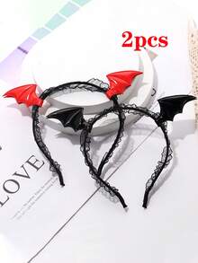 1 tiara vintage de asa de morcego para o Halloween - Design elegante em renda preta e vermelha, ideal para fantasias de Halloween, cosplay, acessórios de festa, adicionando um toque de beleza ao seu visual. Ideal para o Halloween, como tiara de cabelo ou presente. Perfeita para mulheres. - Multicolorido - Ver 9